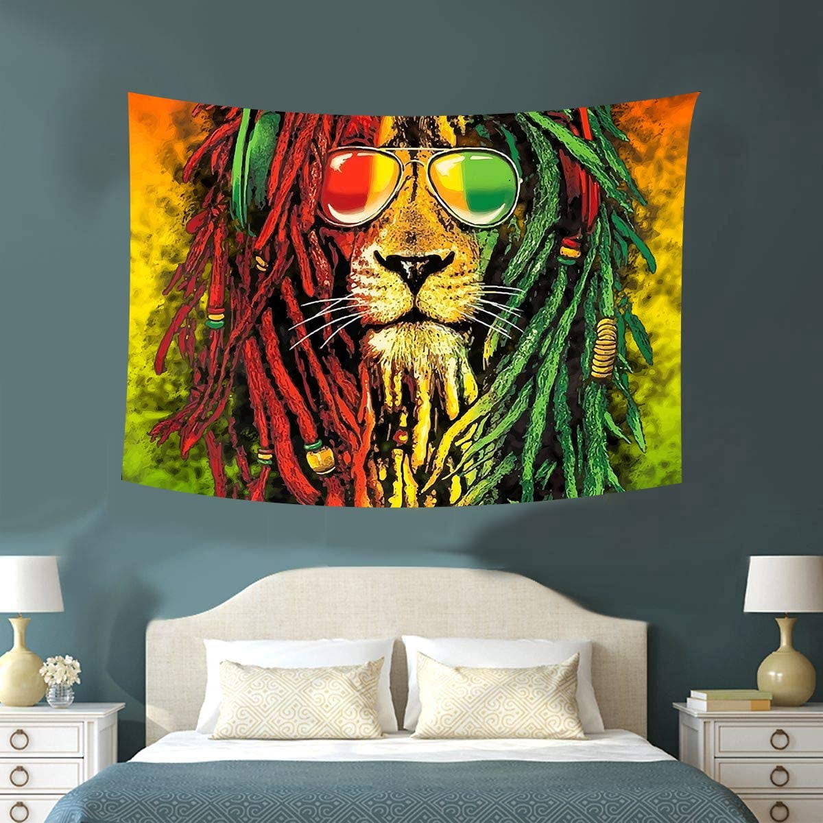 Psychedelic Rasta Rasta Rastafarian Tapestry Lion Head Bob Tapestry Wall Hanging Backdrop ...