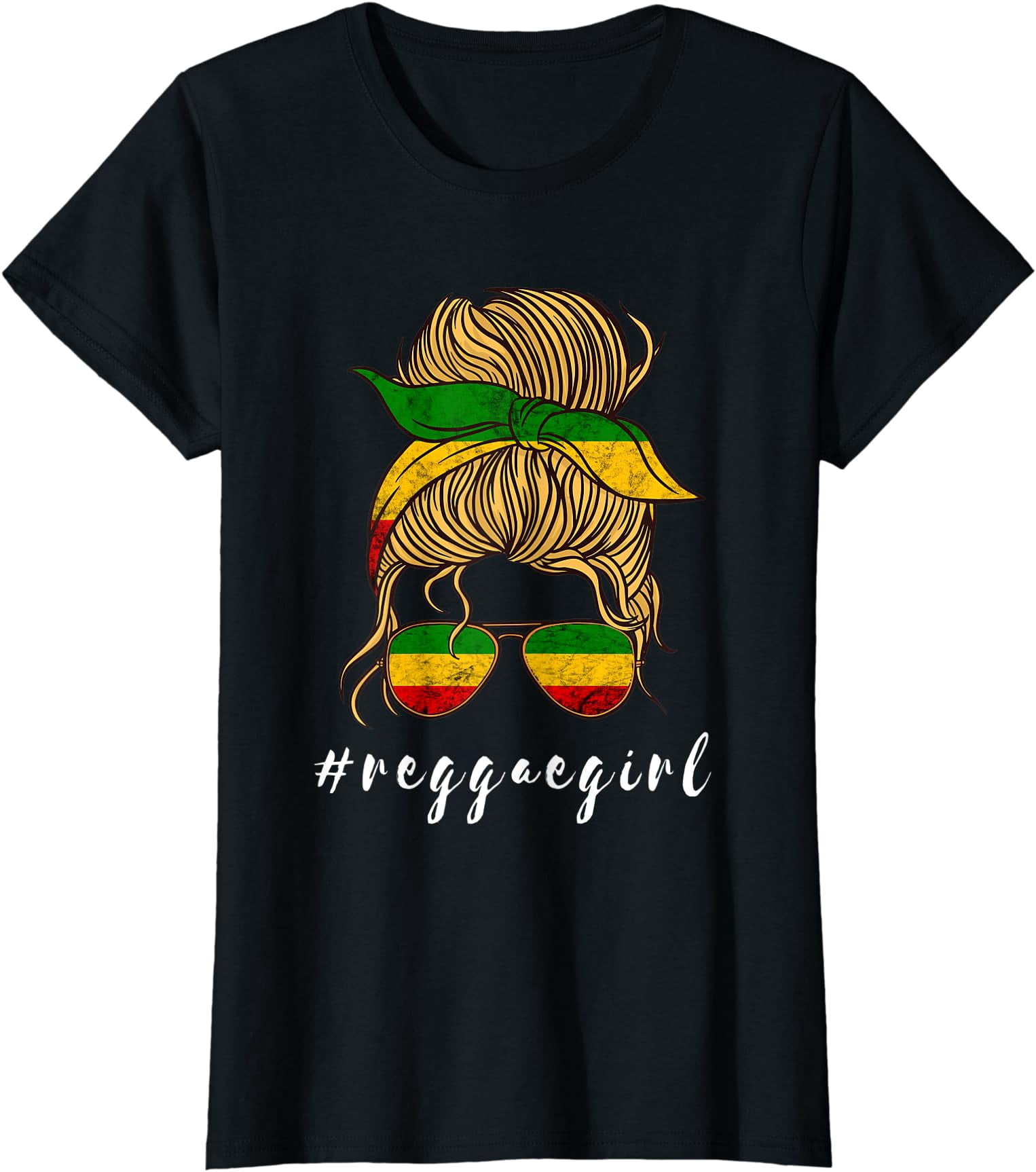 Rasta Reggae Girl Messy Bun Hair Hippie Jamaica Rastafarian T-Shirt ...