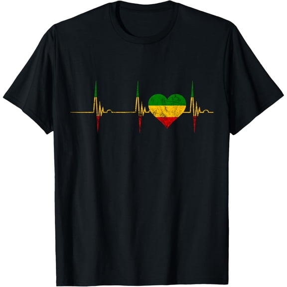 Rasta Reggae Heartbeat ECG Pulse Jamaica Rastafari Heart T-Shirt