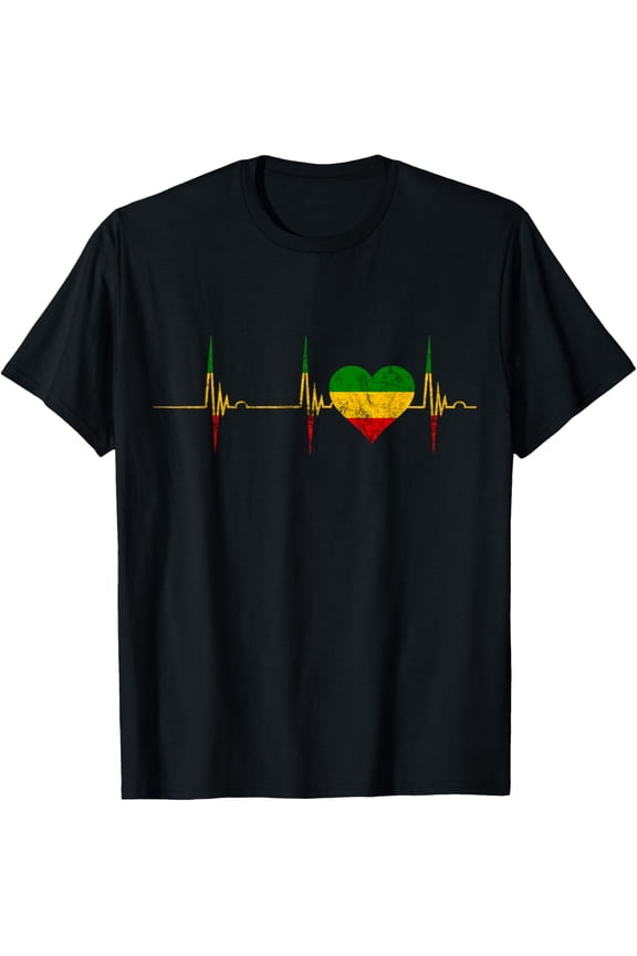 Rasta Reggae Heartbeat ECG Pulse Jamaica Rastafari Heart T-Shirt