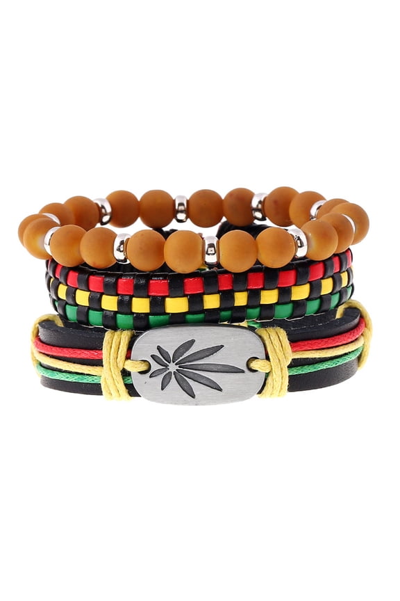 Rasta Reggae Jewelry 3x Jamaica Leather Bracelet Weed Hemp Cord Woven Bracelets