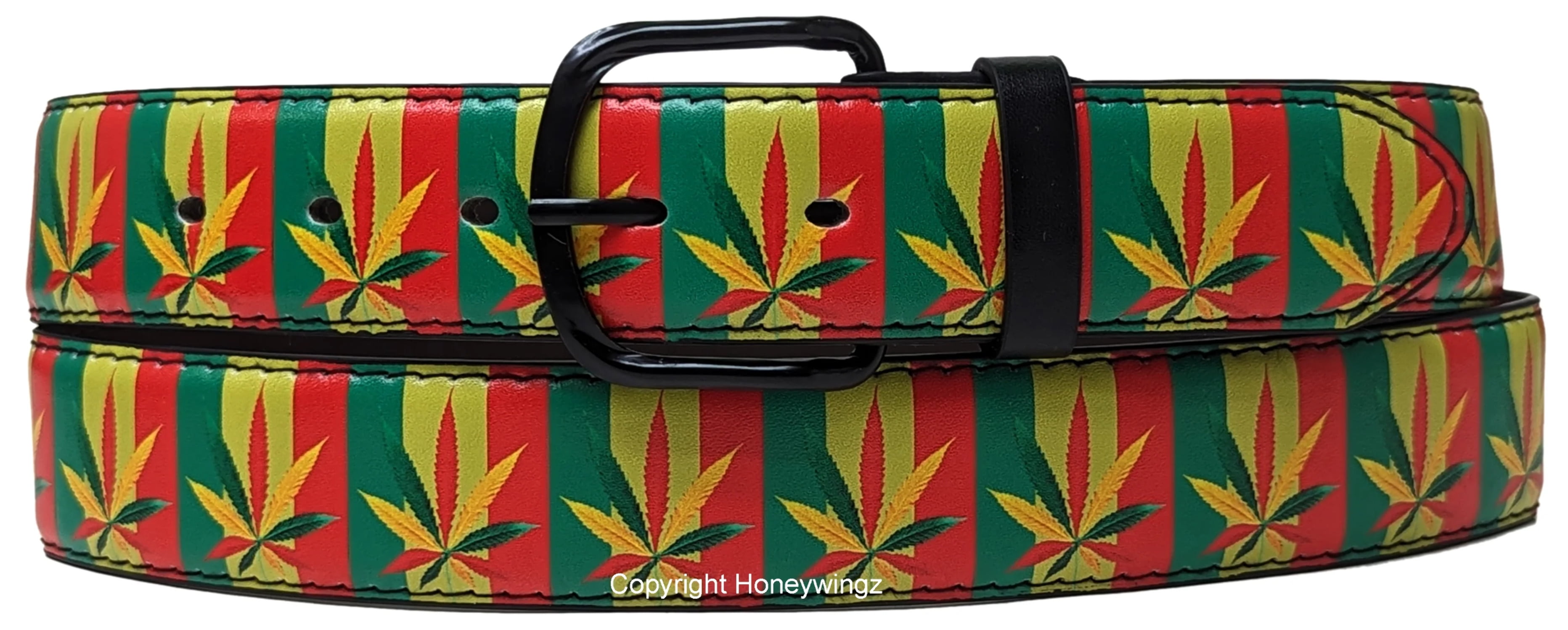 Rasta Reggae Leaf Style Bonded Leather Belt - Walmart.com