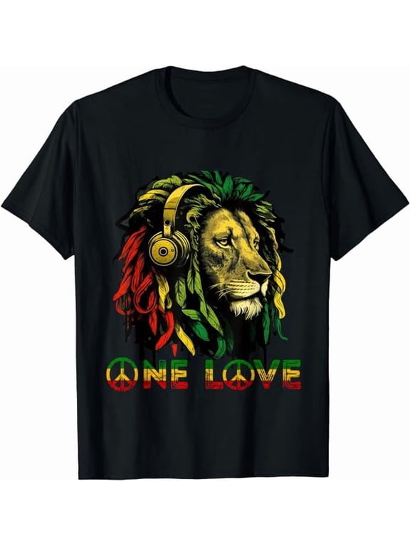 Rasta Reggae Lion Of Judah Jamaican Music Rastafari One Love T-Shirt Size S-5XL