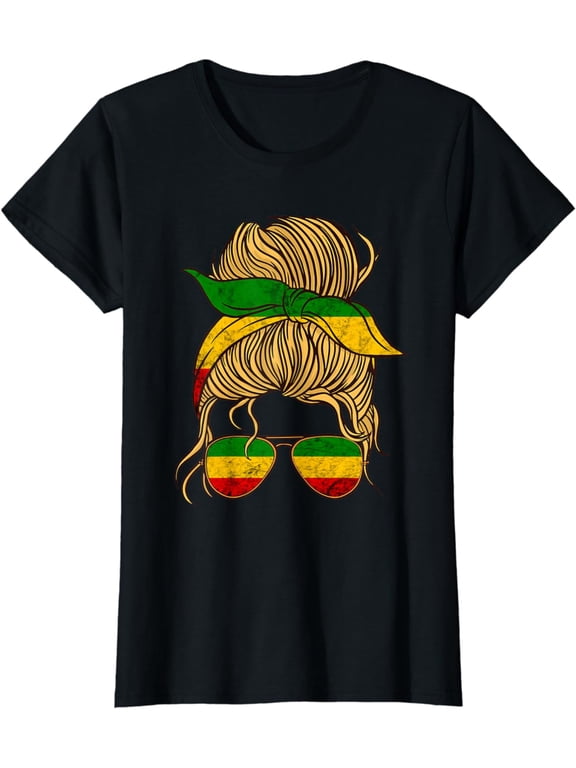 Rasta Reggae Messy Bun Hair Hippie Rastafarian Jamaica T-Shirt