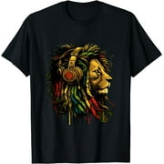 Rasta Reggae Music Headphones Jamaican Pride Lion Of Judah T-Shirt