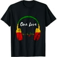 thumbnail image 1 of Rasta Reggae Music Headphones Jamaican Pride One Love T-Shirt Black Large, 1 of 4