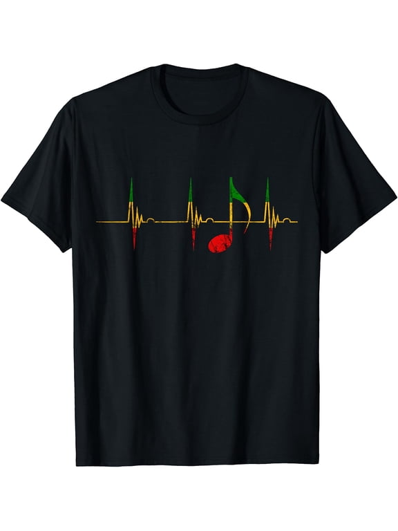 Rasta Reggae Music Notes Heartbeat EKG Pulse Clefs T-Shirt Black Medium