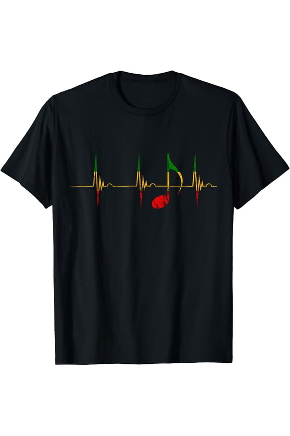 Rasta Reggae Music Notes Heartbeat EKG Pulse Clefs T-Shirt Black Small