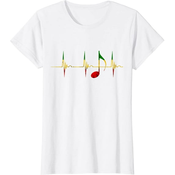Rasta Reggae Music Notes Heartbeat EKG Pulse Clefs T-Shirt