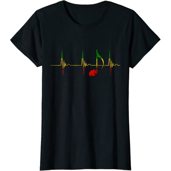 Rasta Reggae Music Notes Heartbeat EKG Pulse Clefs T-Shirt