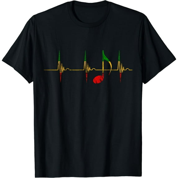 Rasta Reggae Music Notes Heartbeat EKG Pulse Clefs T-Shirt