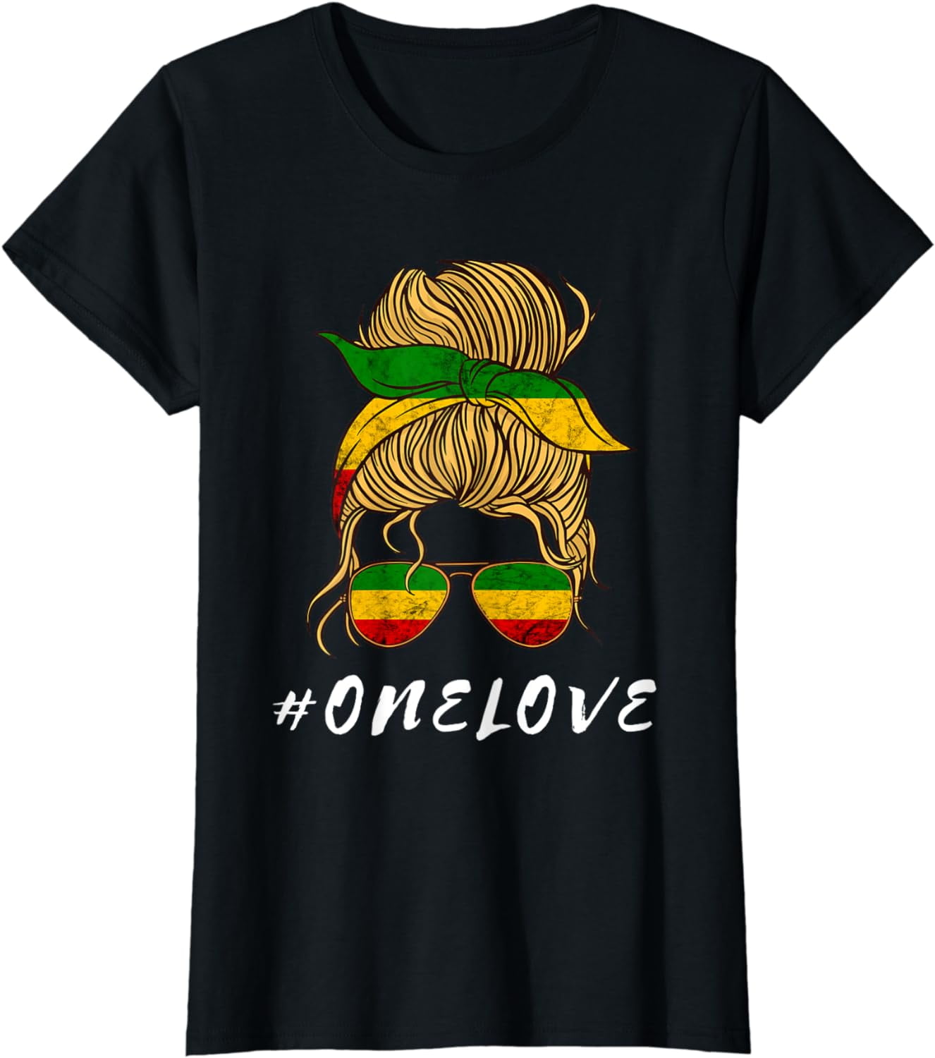 Rasta Reggae Music One Love Messy Bun Hair Jamaica Rastafari TShirt