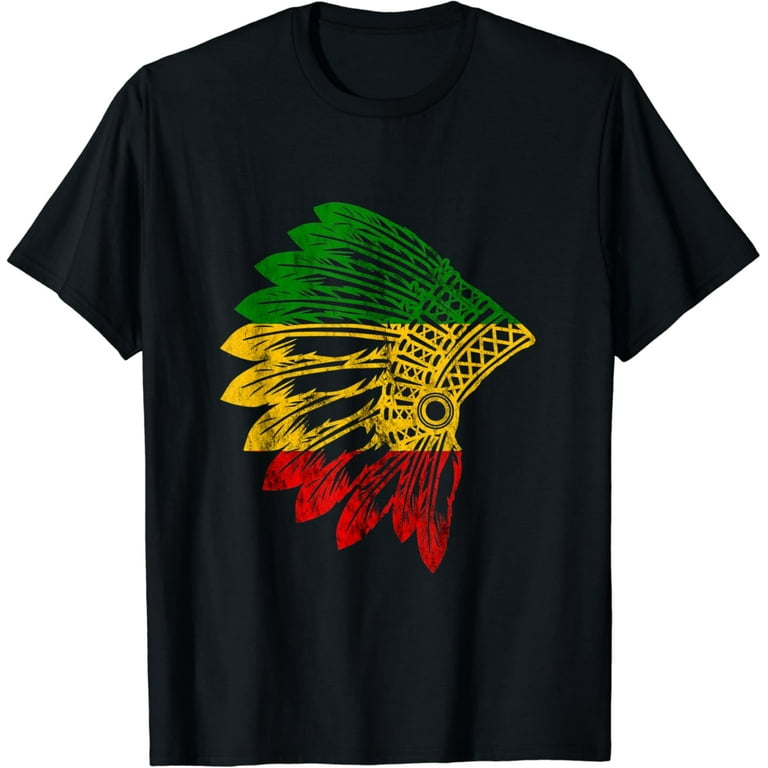 Rasta Reggae Native American Feather Headdress Indian Chief T Shirt Walmart