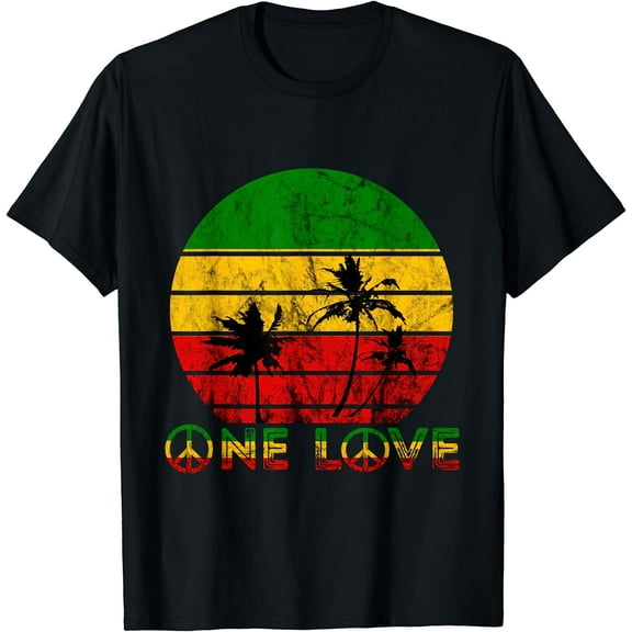 Rasta Reggae One Love Retro Vintage Sunset Jamaica Vacation T-Shirt Black Small