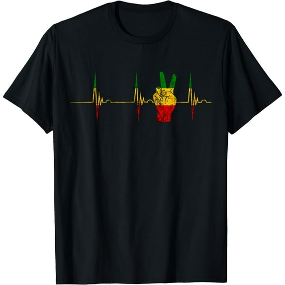 Rasta Reggae Peace Rastafari Roots Heartbeat EKG Pulse T-Shirt