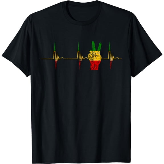 Rasta Reggae Peace Rastafari Roots Heartbeat EKG Pulse T-Shirt