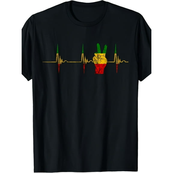 Rasta Reggae Peace Rastafari Roots Heartbeat EKG Pulse T-Shirt