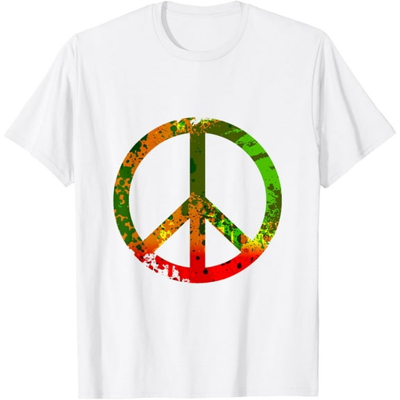 Rasta Reggae Peace Sign Splash Hippie Symbol Rastafarian T-ShirtMen's and women's pure cotton short-sleeved shirts
