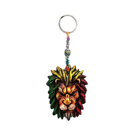 Rasta Scar Lion Reggae Animal 3D Figurine Keychain Multicolored Macramé Metal Ring - Handmade Gifts Boho Car Keys Bag Accessories