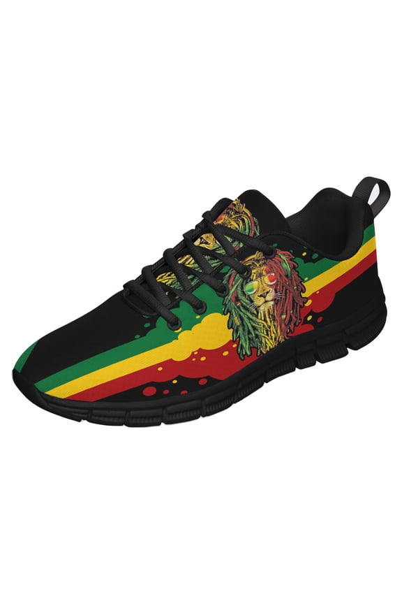 Rasta Shoes Men Women Reggae Sneakers Breathable Casual Sport Tennis Running Shoes Black Size 4