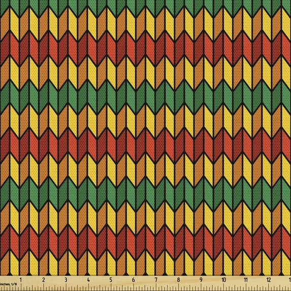 Ambesonne Rasta Fabric by the Yard Upholstery, Triangle Inspired Shapes, 2 Yards, Marigold Orange