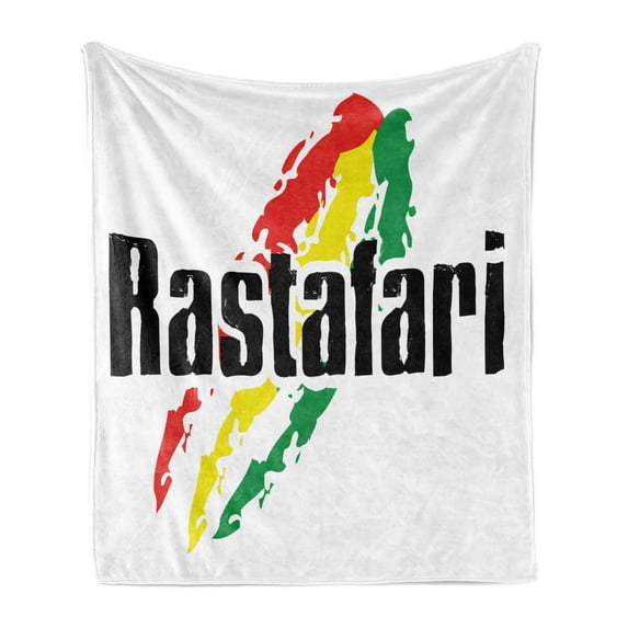 Rasta Soft Flannel Fleece Blanket, Reggae Rastafari Lettering on Grunge Design Flag Colors Backdrop Art Print, Cozy Plush for Indoor and Outdoor Use, 60" x 80", Red Green and Yellow, by Ambesonne