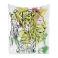thumbnail image 1 of Rasta Soft Flannel Fleece Throw Blanket, Black and White Sketchy Head of Lion on Digital Pixels Backdrop Image, Cozy Plush for Indoor and Outdoor Use, 70" x 90", Burgundy Yellow, by Ambesonne, 1 of 5