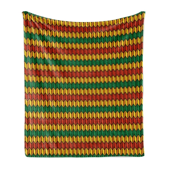 Rasta Soft Flannel Fleece Throw Blanket, Geometrical Zig Zag Triangle Inspired Shapes in Flag Colors Art Print, Cozy Plush for Indoor and Outdoor Use, 50" x 70", Marigold Orange, by Ambesonne