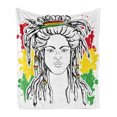 thumbnail image 1 of Rasta Soft Flannel Fleece Throw Blanket, Grunge Ethiopian Flag Colors with a Black and White Sketchy Girl Image, Cozy Plush for Indoor and Outdoor Use, 60" x 80", Red Marigold and Green, by Ambesonne, 1 of 5