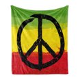 thumbnail image 1 of Rasta Soft Flannel Fleece Throw Blanket, Grunge Style Watercolor Design Flag Colors Hippie Peace Sign, Cozy Plush for Indoor and Outdoor Use, 60" x 80", Yellow Black, by Ambesonne, 1 of 5