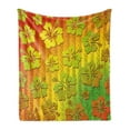 thumbnail image 1 of Rasta Soft Flannel Fleece Throw Blanket, Hibiscus Exotic Jamaican Island Flower with Zig Zag Lines Print, Cozy Plush for Indoor and Outdoor Use, 50" x 70", Pale Green Marigold, by Ambesonne, 1 of 5