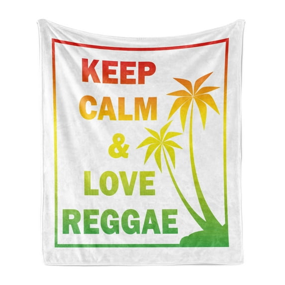 Rasta Soft Flannel Fleece Throw Blanket, Keep Calm and Love Reggae Words in Ombre Rainbow Colors Music Themed, Cozy Plush for Indoor and Outdoor Use, 50" x 60", Pale Green Yellow, by Ambesonne