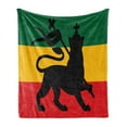 thumbnail image 1 of Rasta Soft Flannel Fleece Throw Blanket, Rastafarian Flag Judah Lion Reggae Music Inspired Design Image, Cozy Plush for Indoor and Outdoor Use, 60" x 80", Yellow Black, by Ambesonne, 1 of 5
