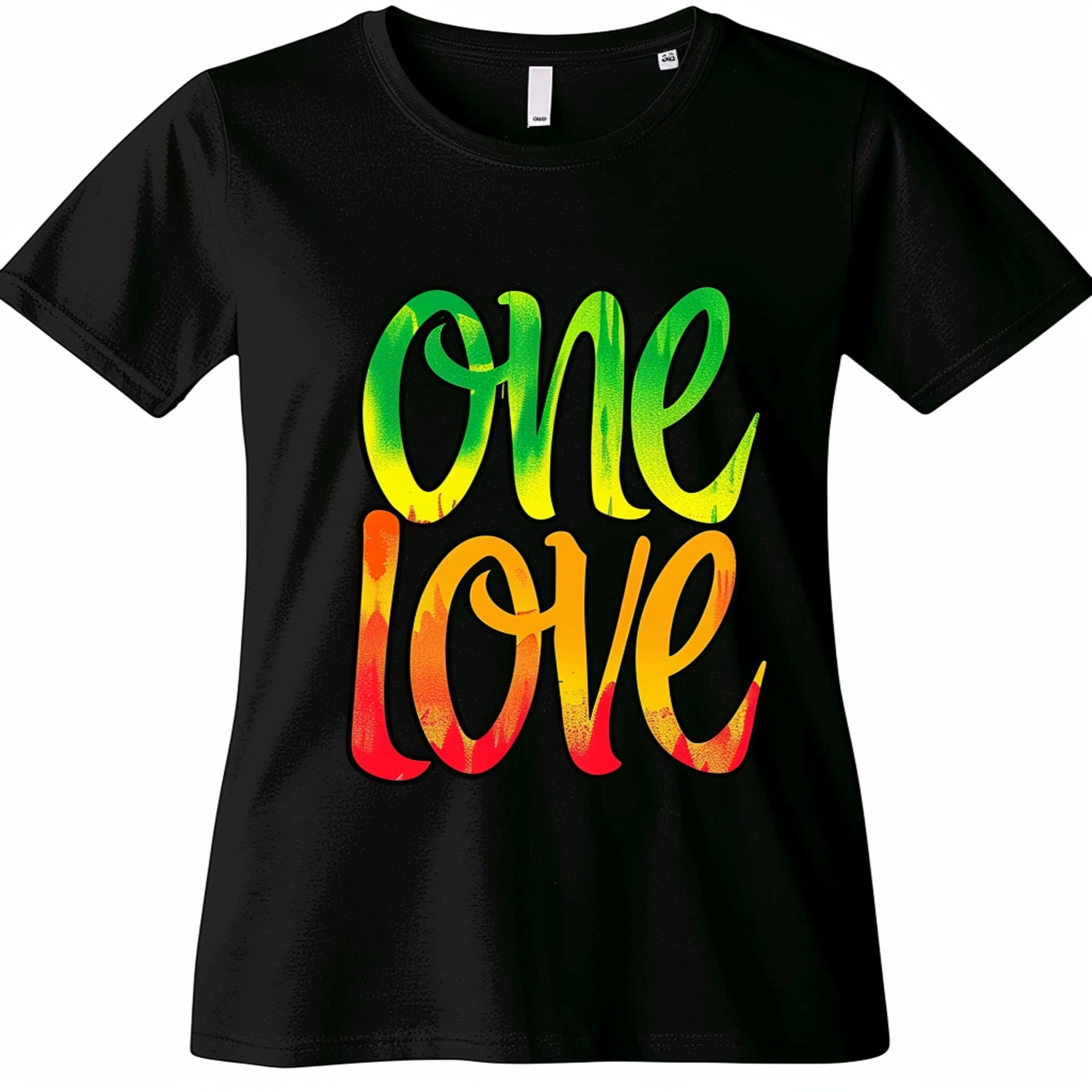 Rasta Style One Love Women's TShirt Red Yellow Green Typography Design Sublimation & Screen Printing Black Tee for All Sizes
