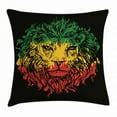 thumbnail image 1 of Rasta Throw Pillow Cushion Cover, Ethiopian Flag Colors on Grunge Sketchy Lion Head with Black Backdrop, Decorative Square Accent Pillow Case, 18 X 18 Inches, Light Green and Yellow, by Ambesonne, 1 of 2