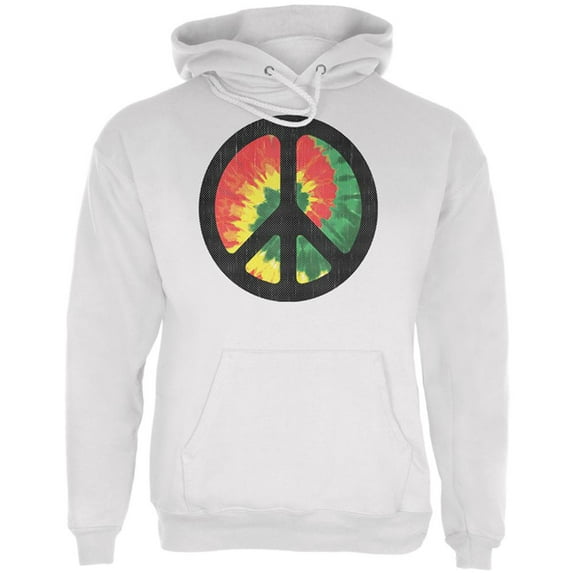 Rasta Tie Dye Peace Sign Distressed Halftone Mens Hoodie White X-LG