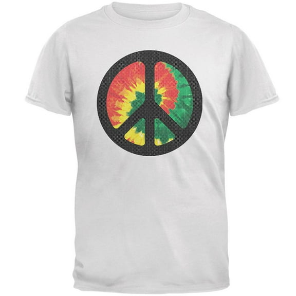 Rasta Tie Dye Peace Sign Distressed Halftone Mens T Shirt White SM