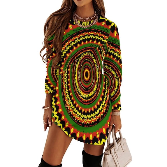 Rasta Tie Dye Time Warp Loose Dress Evening Dress Summer Dresses for Women Luxury Dress Long Sleeved Dress