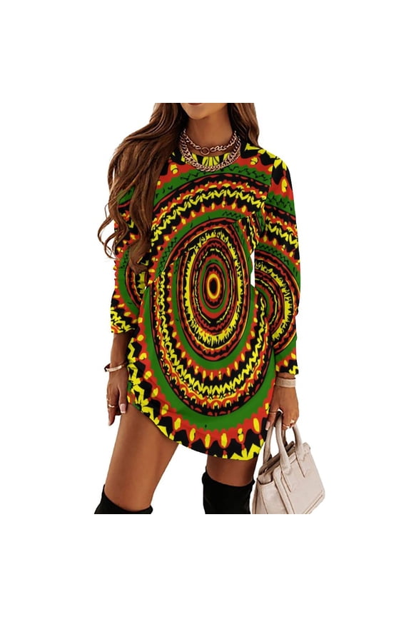 Rasta Tie Dye Time Warp Loose Dress Evening Dress Summer Dresses for Women Luxury Dress Long Sleeved Dress