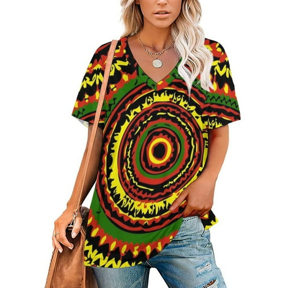 Rasta Tie Dye Time Warp Lotus Leaf Neck T-Shirt Long Sleeve T-Shirts For Women Spring And Autumn Tee Rasta Tie Dye Rasta Tie