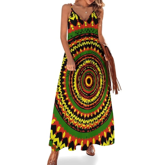 Rasta Tie Dye Time Warp Sleeveless Suspender Dress Summer Fashion Casual Long Dress