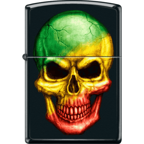 Rasta Tri-Color Skull Black Matte Zippo Lighter