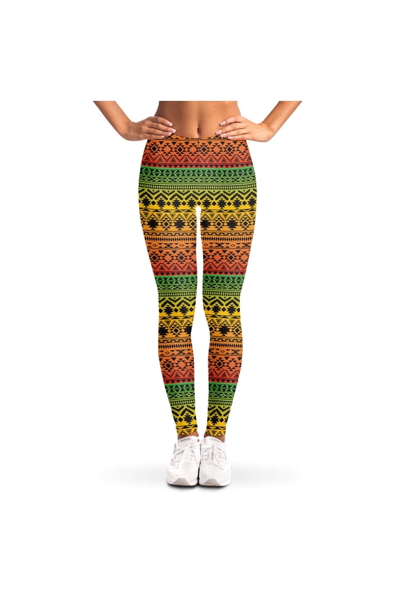 Rasta Tribal Pattern Print Leggings, Art Sexy Yoga Leggings For Women.