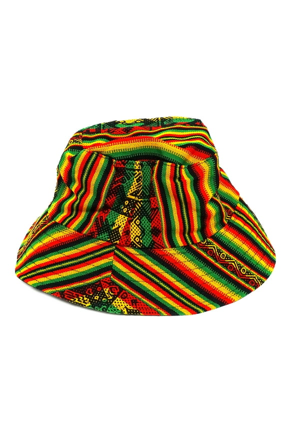 Rasta Tribal Striped Pattern Fishing Bucket Hat Chin Strap Unisex Jamaican Fashion Handmade Reggae Accessories