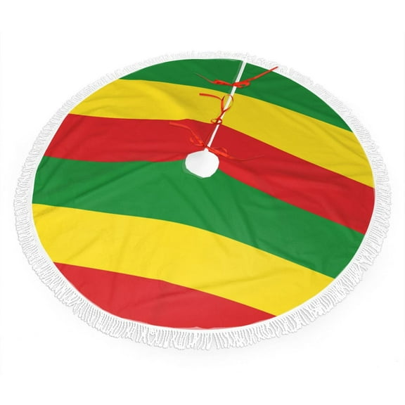 Rastafari Flag Christmas Tree Skirts with Tassel Decorations Indoor Outdoor for Holiday Party Home Decor 30"