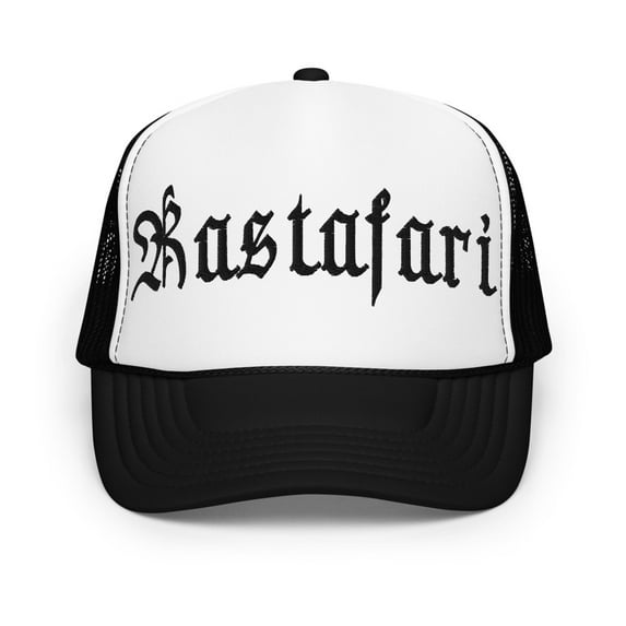Rastafari Jah Foam Trucker Hat (Black / White / Black)