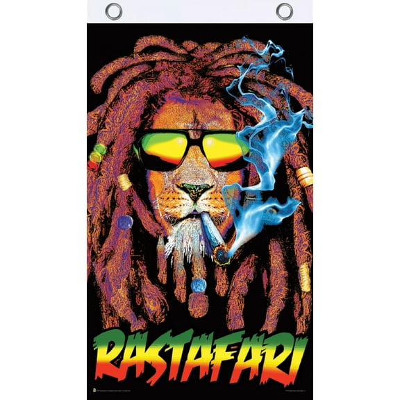 Rastafari Lion Blacklight Reactive Fly Flag 3' x 5'