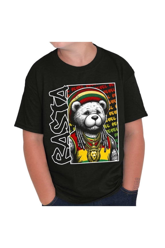Rastafari Rebel Reggae Teddy Bear Crewneck T Shirts Boy Girl Teen Brisco Brands X