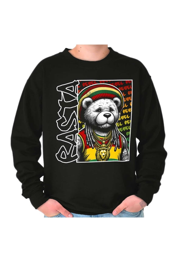 Rastafari Rebel Reggae Teddy Bear Sweatshirt for Men or Women Brisco Brands X