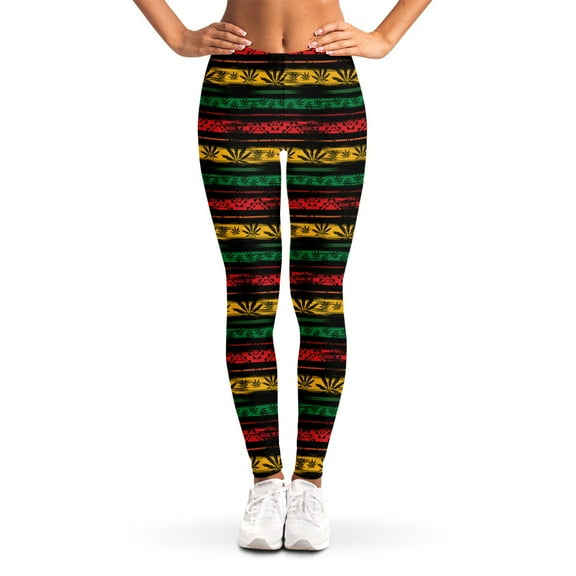 Rastafarian Hemp Pattern Print Leggings, Art Sexy Yoga Leggings For Women.